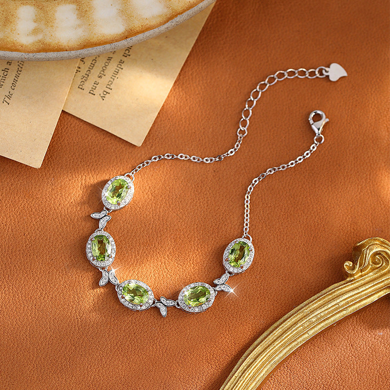 S925 Sterling Silver Inlaid Natural Crystal Butterfly Bracelet