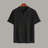 Men's Ribbed Solid Color Simple Flip Collar Sport Short Sleeve