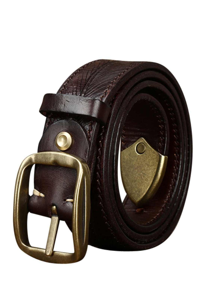 3.8CM Wide Thick Double-sided Cowhide Brass Buckle Belt