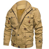 Winter Zip-up Coat Warm Thickened Detachable Hooded Jacket Multi-pocket  Button Drawstring Long Sleeve Tops Men's Cargo Clothing