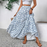 Women's Patchwork Floral Print Chiffon Pleated High Waist Midi Skirt