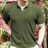 Men's Ribbed Solid Color Simple Flip Collar Sport Short Sleeve