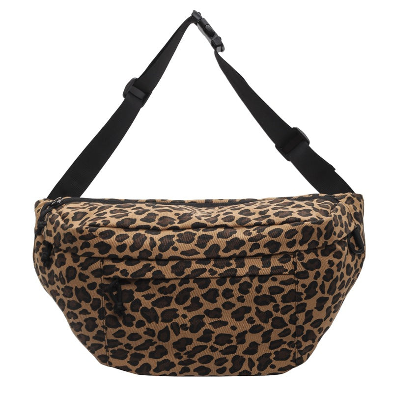Retro Leopard Print Chest Bag Casual Canvas Large Capacity Fashionable And Versatile