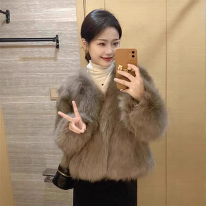 Fuzzy Short V-neck Coat