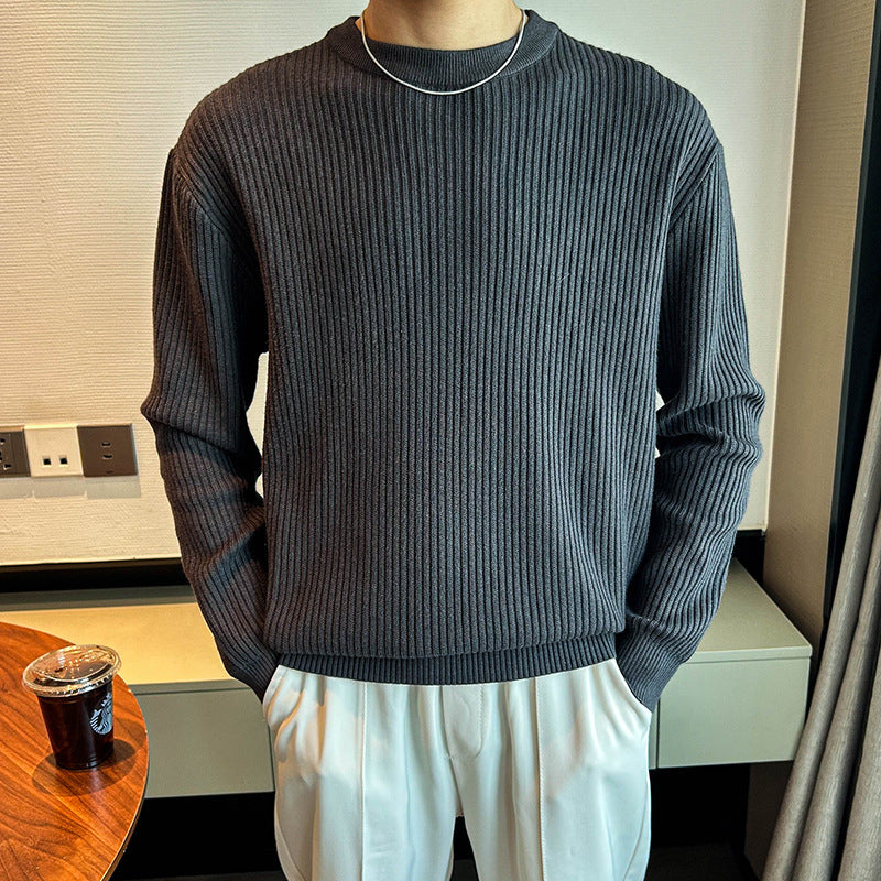 Light Mature Men's Autumn And Winter Thick Ribbed Round Neck Sweater