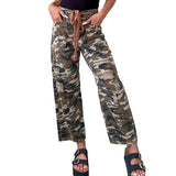 New High-waisted Women's Camouflage Print Brushed Straight-leg Jeans
