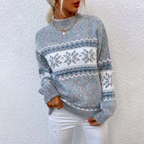 Winter Snowflake Sweater Fashion Half Turtleneck Pullover Knitted Tops Women's Christmas Clothing