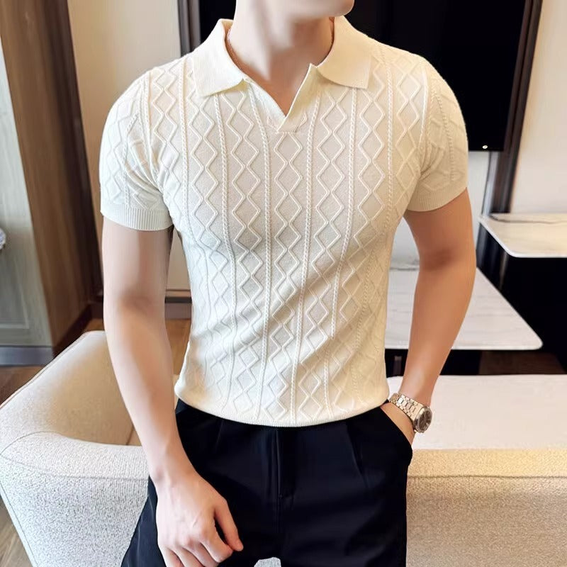 Men's Lapel Short Sleeve Knitted Sweater