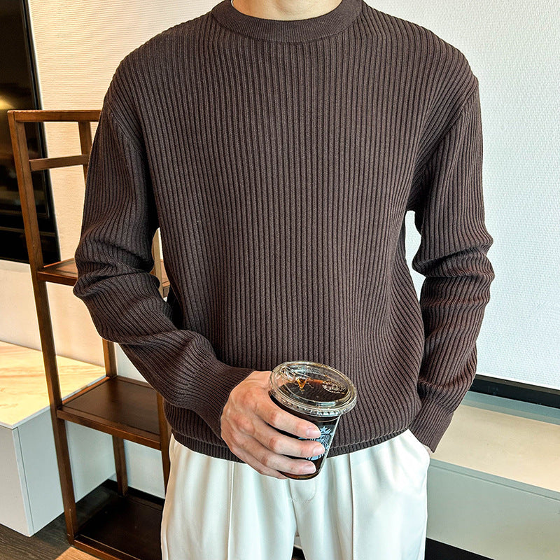 Light Mature Men's Autumn And Winter Thick Ribbed Round Neck Sweater