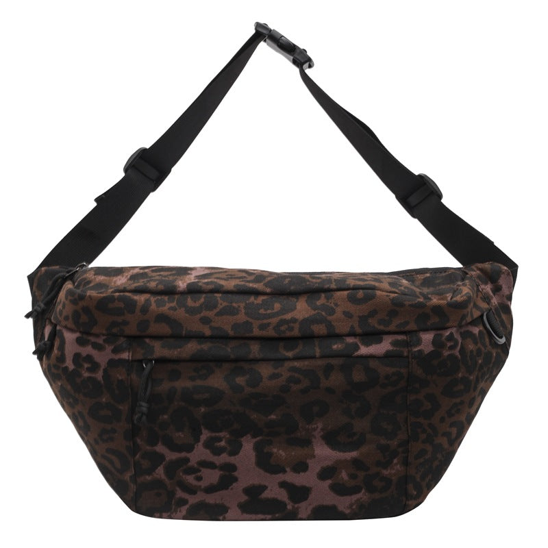Retro Leopard Print Chest Bag Casual Canvas Large Capacity Fashionable And Versatile