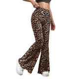Casual Sexy Knitted Stretch Elastic Leopard Print Flared Pants