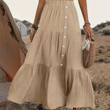 Solid Color Buckle Women's Fashion Patchwork Maxi Skirt