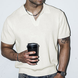 Men's Ribbed Solid Color Simple Flip Collar Sport Short Sleeve