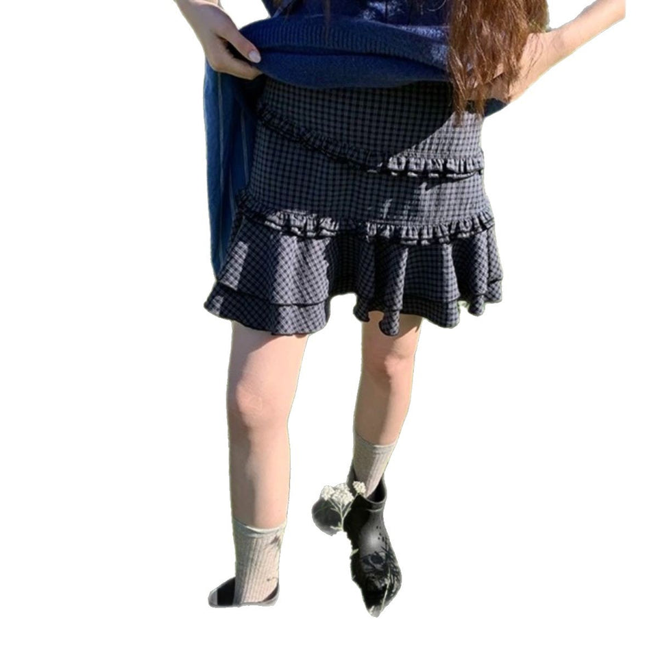 Retro Fresh And Fashionable Plaid A-word Skirt