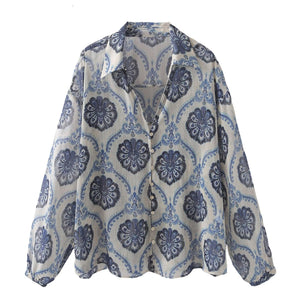 Women's Long Sleeve Loose Metallic Print Casual Shirt