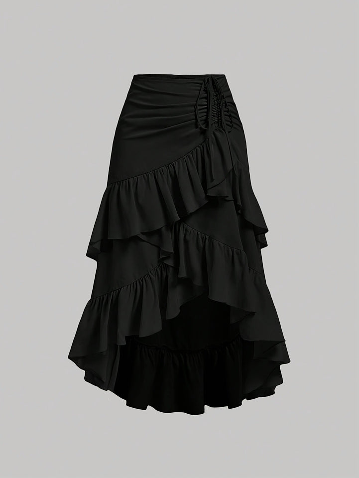 Sweet High-waisted Slimming Ruffled Hem Skirt For Women