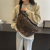 Retro Leopard Print Chest Bag Casual Canvas Large Capacity Fashionable And Versatile