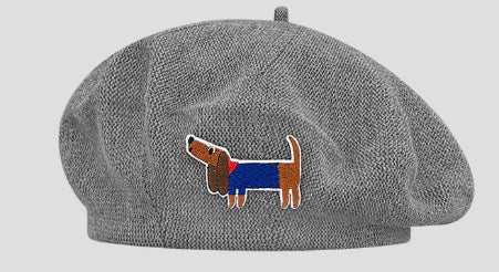 Cute Embroidered Dog Hollow-out Thin Knit Beret