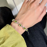 S925 Sterling Silver Inlaid Natural Crystal Butterfly Bracelet