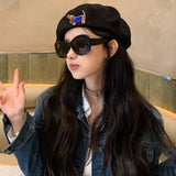 Cute Embroidered Dog Hollow-out Thin Knit Beret