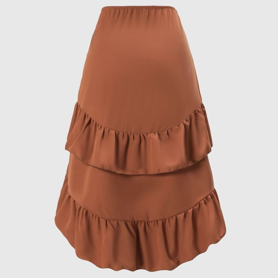 Sweet High-waisted Slimming Ruffled Hem Skirt For Women