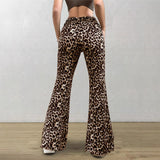 Casual Sexy Knitted Stretch Elastic Leopard Print Flared Pants