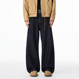 American Retro Black Raw Denim Jeans Autumn Loose A-line Wide Leg