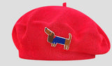 Cute Embroidered Dog Hollow-out Thin Knit Beret