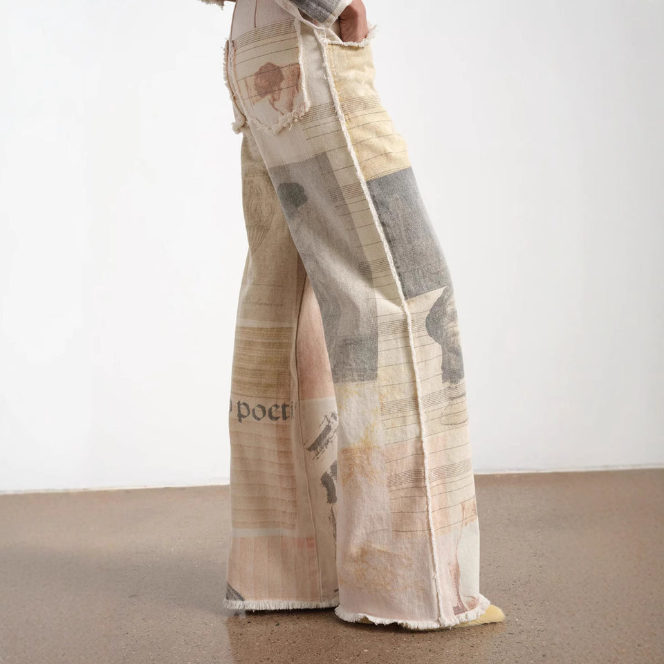 Retro Loose Printed Wide-leg Straight Women