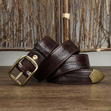 3.8CM Wide Thick Double-sided Cowhide Brass Buckle Belt