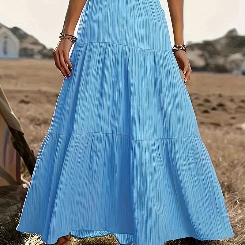 Solid Color Buckle Women's Fashion Patchwork Maxi Skirt