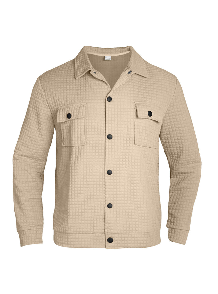 Casual Jacquard Checkered Loose Knit Work Shirt For Men