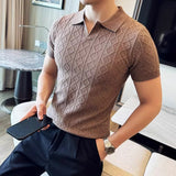 Men's Lapel Short Sleeve Knitted Sweater