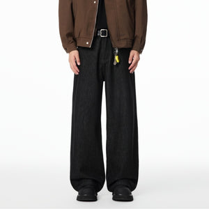 American Retro Black Raw Denim Jeans Autumn Loose A-line Wide Leg