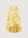 Sweet High-waisted Slimming Ruffled Hem Skirt For Women