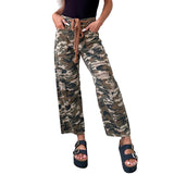 New High-waisted Women's Camouflage Print Brushed Straight-leg Jeans