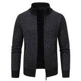 Thickened Plaid Print Jacket Cardigan Fashion Slim Fit Zipper Stand Collar Sweater Winter Men's Casual Long Sleeve Knitted Top Clothing