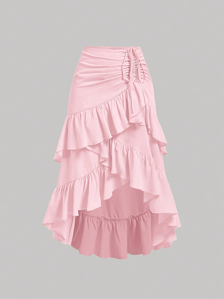 Sweet High-waisted Slimming Ruffled Hem Skirt For Women