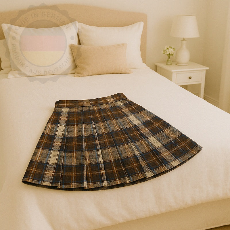 Plaid Pleated Mini Skirt - Cotton-Blend Tartan Skirt - Made In Germany