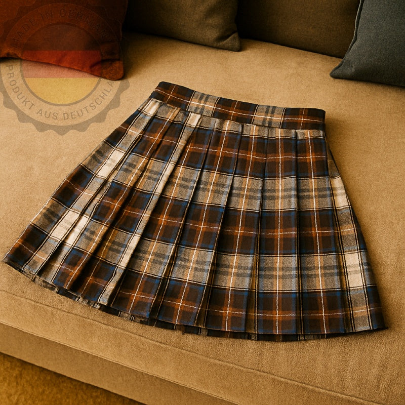 Plaid Pleated Mini Skirt - Cotton-Blend Tartan Skirt - Made In Germany