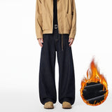 American Retro Black Raw Denim Jeans Autumn Loose A-line Wide Leg