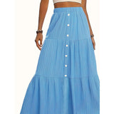 Solid Color Buckle Women's Fashion Patchwork Maxi Skirt