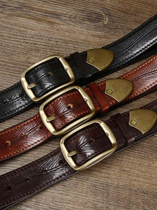 3.8CM Wide Thick Double-sided Cowhide Brass Buckle Belt