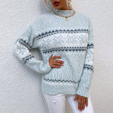 Winter Snowflake Sweater Fashion Half Turtleneck Pullover Knitted Tops Women's Christmas Clothing