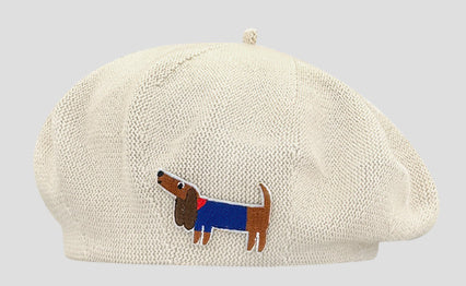 Cute Embroidered Dog Hollow-out Thin Knit Beret