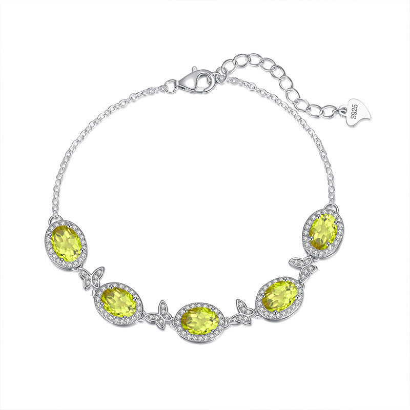 S925 Sterling Silver Inlaid Natural Crystal Butterfly Bracelet