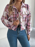 European & American Casual Plaid Faux Pocket Long Sleeve Wool Jacket